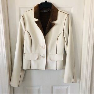 LISA INTERNATIONAL Cream & brown faux suede fur reversible jacket Size small